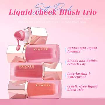 KIMUSE Soft Liquid Blush Makeup Trio, Weightless, Long-lasting Liquid Blush, Luxurious, Dewy Finish,...