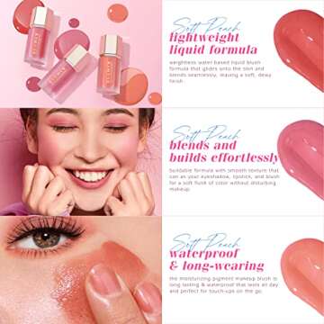 KIMUSE Soft Liquid Blush Makeup Trio, Weightless, Long-lasting Liquid Blush, Luxurious, Dewy Finish, Blends Effortlessly, Natural Flush, 3 * 0.178 Oz