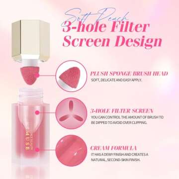 KIMUSE Soft Liquid Blush Makeup Trio, Weightless, Long-lasting Liquid Blush, Luxurious, Dewy Finish, Blends Effortlessly, Natural Flush, 3 * 0.178 Oz