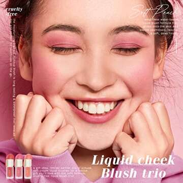 KIMUSE Soft Liquid Blush Makeup Trio, Weightless, Long-lasting Liquid Blush, Luxurious, Dewy Finish, Blends Effortlessly, Natural Flush, 3 * 0.178 Oz