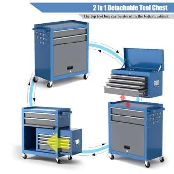 AIRAJ PRO 8-Drawer Rolling Tool Chest with Wheels,Removable Tool Box Organizer,Detachable Top Box & Locking System,High Capacity Tool Storage Cabinet for Workshop Mechanics Garage (Blue)