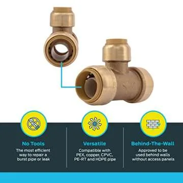 SharkBite 3/4 Inch x 3/4 Inch x 1/2 Inch Reducing Tee, Push To Connect Brass Plumbing Fitting, PEX Pipe, Copper, CPVC, PE-RT, HDPE, U412LFA