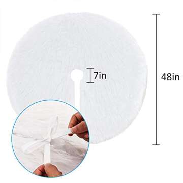 48" Christmas Tree Skirt Snowy White Plush Tree Skirt White Xmas Tree Skirt Tree Ornaments Holiday Decorations (All White)