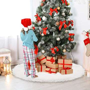 48" Christmas Tree Skirt Snowy White Plush Tree Skirt White Xmas Tree Skirt Tree Ornaments Holiday Decorations (All White)