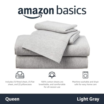 Soft Jersey Cotton Queen Bed Sheet Set - Amazon Basics