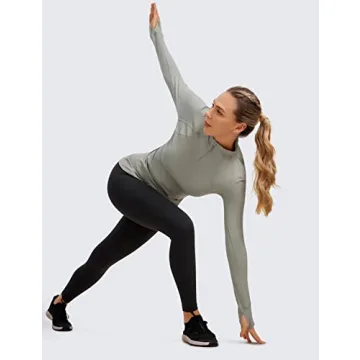 CRZ YOGA Women's Long Sleeve Quarter Zip Pullover Slim Fit Athletic Yoga Tops Workout Running Shirts with Thumbholes