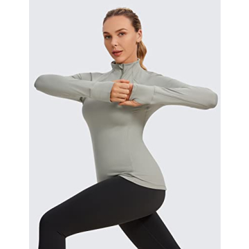 CRZ YOGA Women's Long Sleeve Quarter Zip Pullover Slim Fit Athletic Yoga Tops Workout Running Shirts with Thumbholes