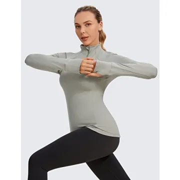 CRZ YOGA Women's Long Sleeve Quarter Zip Pullover Slim Fit Athletic Yoga Tops Workout Running Shirts with Thumbholes