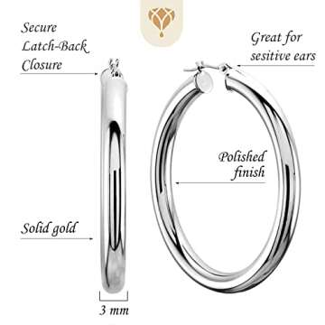 The Diamond Deal Women’s 14k Yellow Gold, 25MMx3.00MM Thickness Classic Polished Round Tube Hoop E...