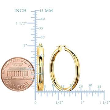 The Diamond Deal Women’s 14k Yellow Gold, 25MMx3.00MM Thickness Classic Polished Round Tube Hoop Earrings.