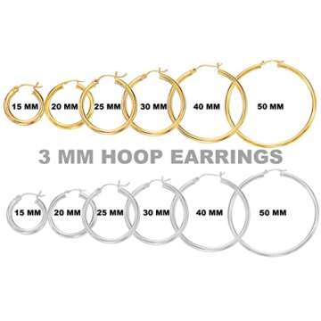 The Diamond Deal Women’s 14k Yellow Gold, 25MMx3.00MM Thickness Classic Polished Round Tube Hoop Earrings.