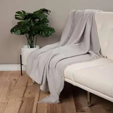 Muslin Throw Blanket for Couch, 100% Cotton, 60x50 in, Gray Muslin Cotton Blankets for Adults, Soft Lightweight and Breathable Throw, Boho, Farmhosue
