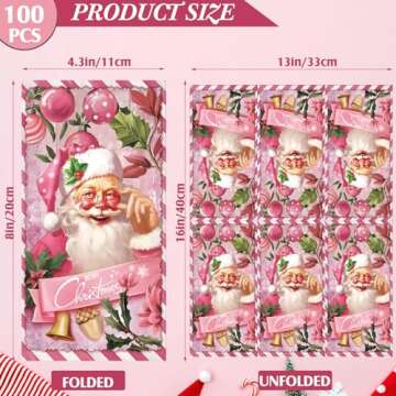 Gueevin 100 Pcs Christmas Paper Napkins Pink Christmas Napkins Christmas Disposable Napkins Santa Cl...