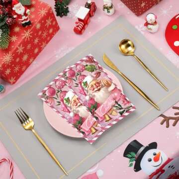 Gueevin 100 Pcs Christmas Paper Napkins Pink Christmas Napkins Christmas Disposable Napkins Santa Claus Napkins Merry Christmas Disposable Hand Towels for Bathroom Xmas Birthday Party Holiday Supplies
