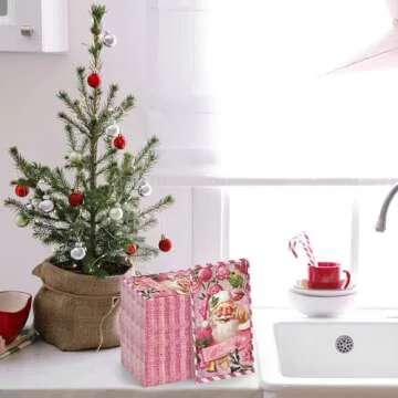 Gueevin 100 Pcs Christmas Paper Napkins Pink Christmas Napkins Christmas Disposable Napkins Santa Claus Napkins Merry Christmas Disposable Hand Towels for Bathroom Xmas Birthday Party Holiday Supplies