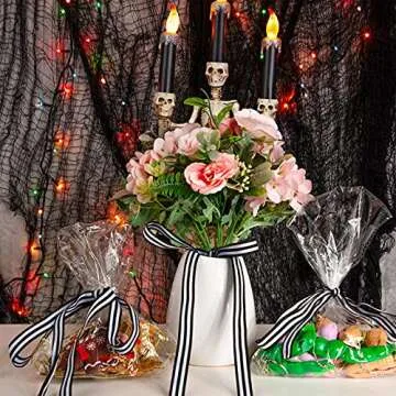 Luinabio 50 Yard Grosgrain Stripe Ribbon Plaid Ribbon Polyester Fabric for Halloween Christmas Wedding DIY Crafts Gifts Wrapping Bouquets Cake Decoration(5/8 Inch Wide,Black White Stripe)