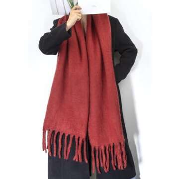 BLATIAL Womens Scarf Winter Big Colorful Checked Thick Warm Soft Scarves Casual Tassel Blanket Scarf,E-Red