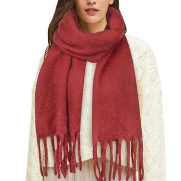 BLATIAL Womens Scarf Winter Big Colorful Checked Thick Warm Soft Scarves Casual Tassel Blanket Scarf,E-Red