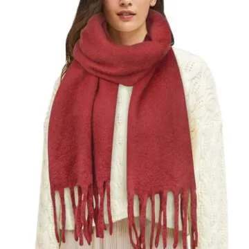BLATIAL Womens Scarf Winter Big Colorful Checked Thick Warm Soft Scarves Casual Tassel Blanket Scarf,E-Red