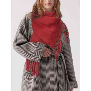 BLATIAL Womens Scarf Winter Big Colorful Checked Thick Warm Soft Scarves Casual Tassel Blanket Scarf,E-Red