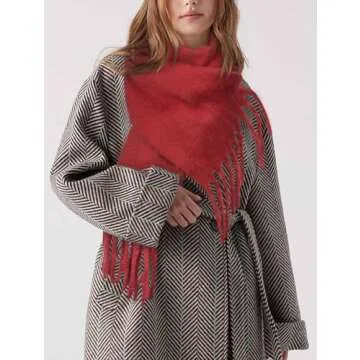 BLATIAL Womens Scarf Winter Big Colorful Checked Thick Warm Soft Scarves Casual Tassel Blanket Scarf,E-Red