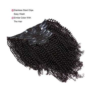 Anrosa Afro Kinky Coily Clip in Hair Extensions Thick Human Hair Extensions Natural Black Hair Color 1B Kinkys Curly Real Virgin Remy Hair 4A 4C Type for African American Black Women 14 Inch 120 Gram