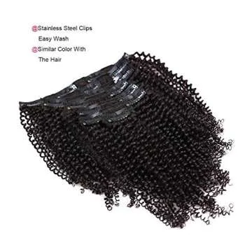 Anrosa Afro Kinky Coily Clip in Hair Extensions Thick Human Hair Extensions Natural Black Hair Color 1B Kinkys Curly Real Virgin Remy Hair 4A 4C Type for African American Black Women 14 Inch 120 Gram