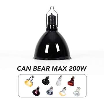 REPTI ZOO 8.5 inch Reptile Light Fixture 200W 2 in 1 E26 Base with Removable Ceramic Socket with On Off Toggle Switch in Black,Aquarium Dome Reptile UVB Light Socket Fixture (Without Bulbs)