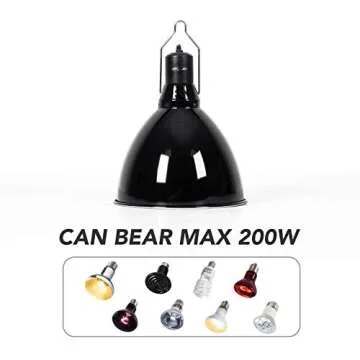 REPTI ZOO 8.5 inch Reptile Light Fixture 200W 2 in 1 E26 Base with Removable Ceramic Socket with On Off Toggle Switch in Black,Aquarium Dome Reptile UVB Light Socket Fixture (Without Bulbs)