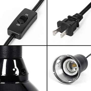 REPTI ZOO 8.5 inch Reptile Light Fixture 200W 2 in 1 E26 Base with Removable Ceramic Socket with On Off Toggle Switch in Black,Aquarium Dome Reptile UVB Light Socket Fixture (Without Bulbs)