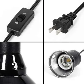 REPTI ZOO 8.5 inch Reptile Light Fixture 200W 2 in 1 E26 Base with Removable Ceramic Socket with On Off Toggle Switch in Black,Aquarium Dome Reptile UVB Light Socket Fixture (Without Bulbs)