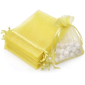 Akstore 50Pcs 3.15"x4" Sheer Organza Gift Bags in Lemon Yellow for Weddings & Showers