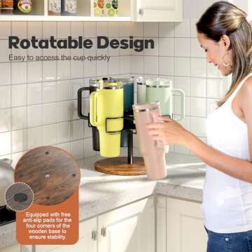 QimCoor Stanley 40 oz Cup Organizer and Storage, Rotating Tumbler Holder, Water Bottle Rack for Kitchen Organization, Easy to Access, Equipped with Non-Slip Pad (Black)