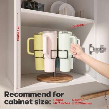 QimCoor Stanley 40 oz Cup Organizer and Storage, Rotating Tumbler Holder, Water Bottle Rack for Kitchen Organization, Easy to Access, Equipped with Non-Slip Pad (Black)
