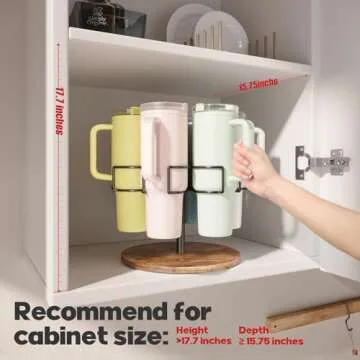 QimCoor Stanley 40 oz Cup Organizer and Storage, Rotating Tumbler Holder, Water Bottle Rack for Kitchen Organization, Easy to Access, Equipped with Non-Slip Pad (Black)