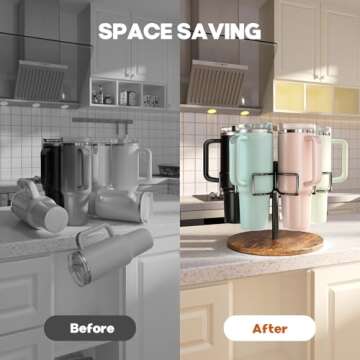 QimCoor Stanley 40 oz Cup Organizer and Storage, Rotating Tumbler Holder, Water Bottle Rack for Kitchen Organization, Easy to Access, Equipped with Non-Slip Pad (Black)