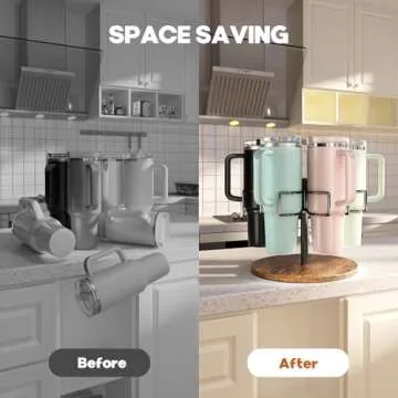 QimCoor Stanley 40 oz Cup Organizer and Storage, Rotating Tumbler Holder, Water Bottle Rack for Kitchen Organization, Easy to Access, Equipped with Non-Slip Pad (Black)