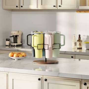 QimCoor Stanley 40 oz Cup Organizer and Storage, Rotating Tumbler Holder, Water Bottle Rack for Kitchen Organization, Easy to Access, Equipped with Non-Slip Pad (Black)