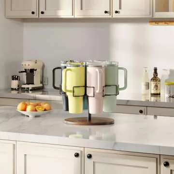 QimCoor Stanley 40 oz Cup Organizer and Storage, Rotating Tumbler Holder, Water Bottle Rack for Kitchen Organization, Easy to Access, Equipped with Non-Slip Pad (Black)