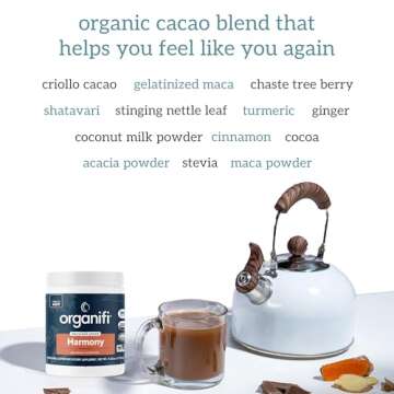 Organifi Harmony - Hormone Support - Eases PMS Symptoms - Energizes You - Regulates Menstrual Cycle - Best Served Hot - Gluten Free and Vegan Cacao Powder, 30 Servings