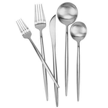 Matte Silverware Set 30 Pieces, FAMEWARE Stainless Steel Flatware Set，Service for 6，Kitchen Uten...