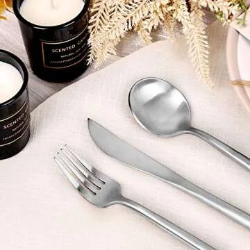 Matte Silverware Set 30 Pieces, FAMEWARE Stainless Steel Flatware Set，Service for 6，Kitchen Utensil Set, Tableware Cutlery Set, Satin Finished Polished & Dishwasher Safe