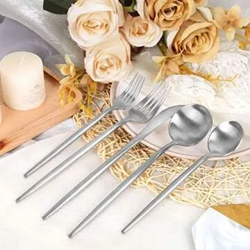Matte Silverware Set 30 Pieces, FAMEWARE Stainless Steel Flatware Set，Service for 6，Kitchen Utensil Set, Tableware Cutlery Set, Satin Finished Polished & Dishwasher Safe