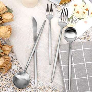 Matte Silverware Set 30 Pieces, FAMEWARE Stainless Steel Flatware Set，Service for 6，Kitchen Utensil Set, Tableware Cutlery Set, Satin Finished Polished & Dishwasher Safe