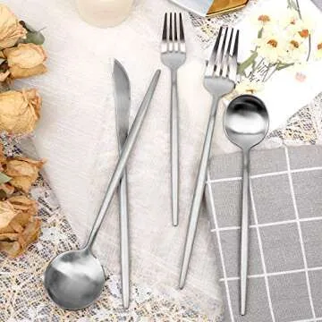 Matte Silverware Set 30 Pieces, FAMEWARE Stainless Steel Flatware Set，Service for 6，Kitchen Utensil Set, Tableware Cutlery Set, Satin Finished Polished & Dishwasher Safe
