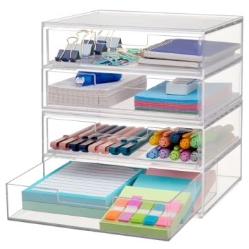 STORi Chloe Stackable Clear Drawer Organizer 4 Wide Drawers