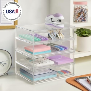 STORi Chloe Stackable Clear Drawer Organizer 4 Wide Drawers
