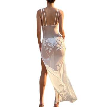 3D Floral Maxi Dresses for Women Sexy Low Cut Bodycon Split Long Dress Backless See Through Mesh Sheer Dress