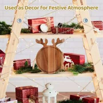 Toyosport Solid Wooden Serving Platter with Antler Handle, Creative Breakfast Afternoon Tea Tray Wooden Fruit Platter Snack Plate Wooden Tray Decor Dish