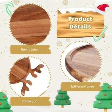 Toyosport Solid Wooden Serving Platter with Antler Handle, Creative Breakfast Afternoon Tea Tray Wooden Fruit Platter Snack Plate Wooden Tray Decor Dish